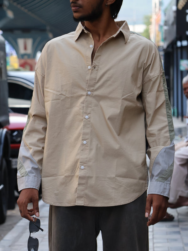 "Kansas City" Multi-Panel Technical Streetwear Shirt – Sand / Grey
