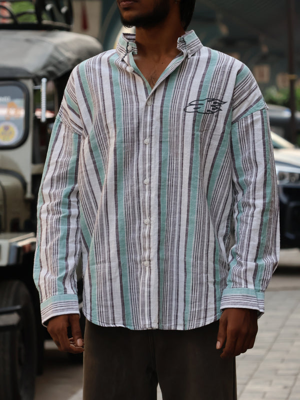 "Soul 07" Tribal Fusion Striped Shirt – Mint / Earth Multi