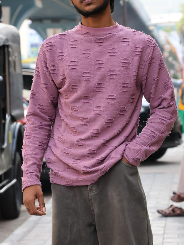 "Enigma" Deconstructed Textured Knit Sweater – Dusty Mauve