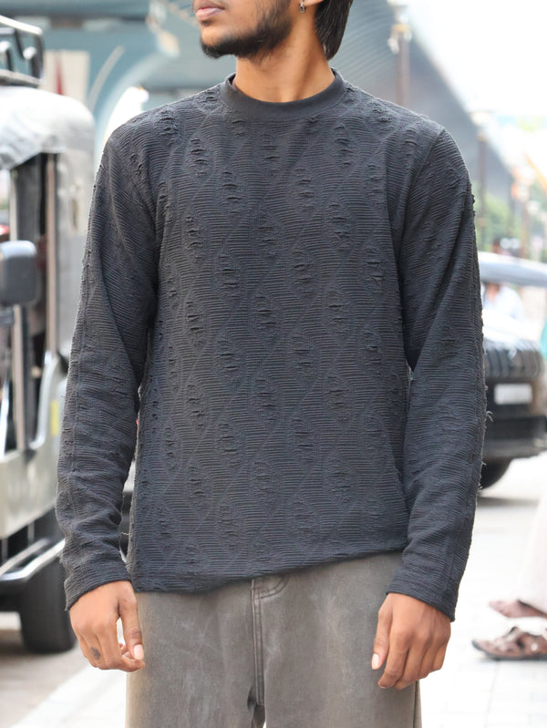 "Enigma" Deconstructed Textured Knit Sweater – Pitch Black