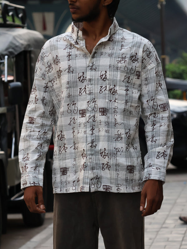 "Tribal Fusion" Calligraphy Plaid Streetwear Shirt