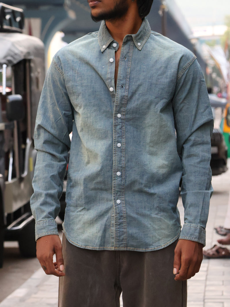 vintage Wash Button-Down Chambray Shirt – Light Indigo