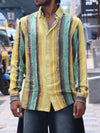 Earth-Tone Textured Striped Button-Down Shirt