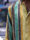 Earth-Tone Textured Striped Button-Down Shirt
