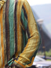 Earth-Tone Textured Striped Button-Down Shirt
