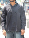 Filigree-Embroidered Hooded Button-Down Shirt