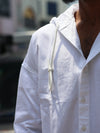 Filigree-Embroidered Hooded Button-Down Shirt – Crisp White