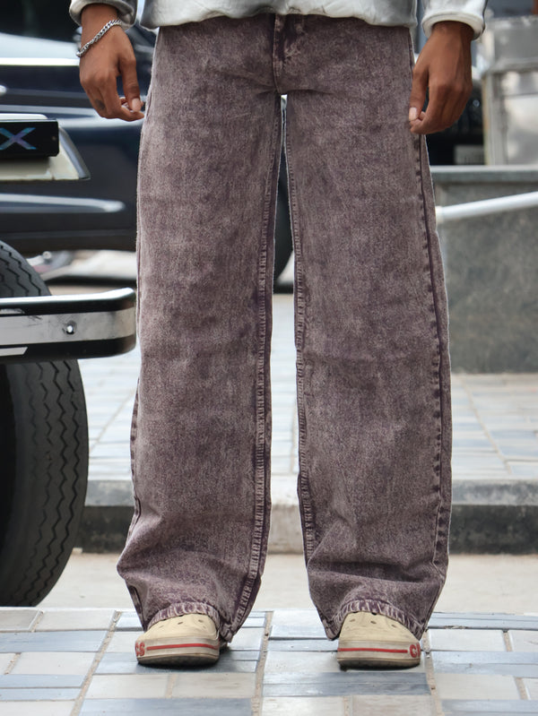 Washed Plum Acid-Wash Straight Baggy Denim Jeans
