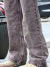 Washed Plum Acid-Wash Straight Baggy Denim Jeans
