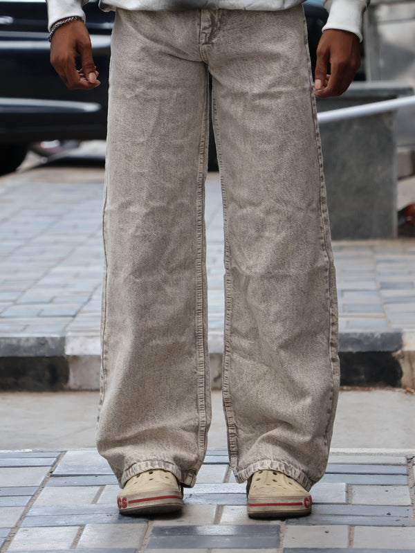 Sand-Washed Earth Tone Straight-Baggy Denim Jeans