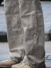 Sand-Washed Earth Tone Straight-Baggy Denim Jeans