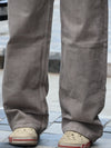 Washed Taupe Brown Straight Baggy Denim Jeans