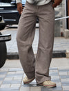 Washed Taupe Brown Straight Baggy Denim Jeans