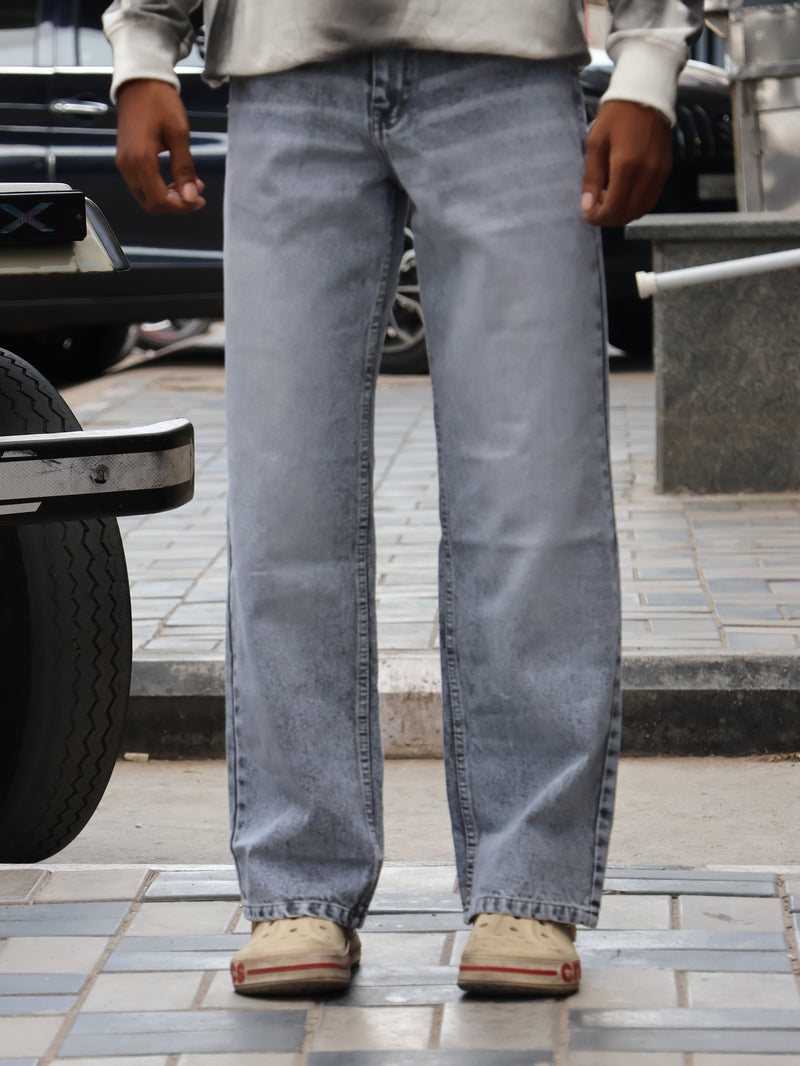 'Light Stone Wash Straight Baggy Denim Jeans'