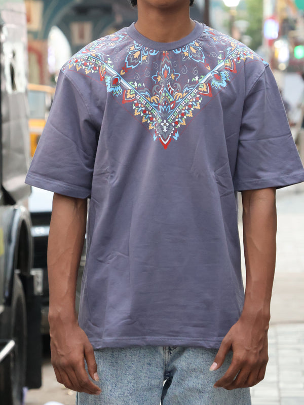 The "Elysian Bandana" Oversized Heavyweight Tee – Vintage Grey