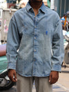 Oversized Panel Denim Shirt with Star Accent