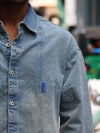 Oversized Panel Denim Shirt with Star Accent