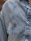 Oversized Panel Denim Shirt with Star Accent