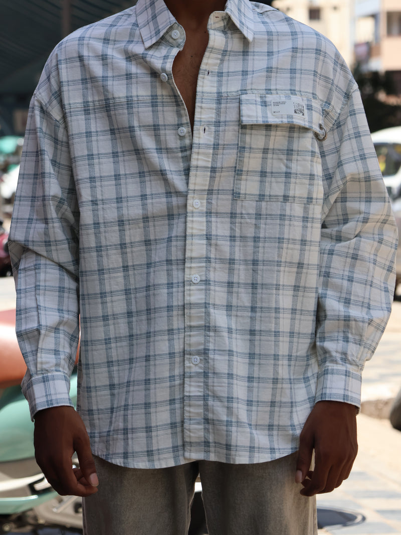 Oversized Textured Plaid Button-Up Shirt