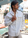 Oversized Textured Plaid Button-Up Shirt