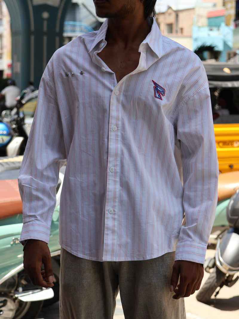 Oversized Pinstripe Hardware Shirt