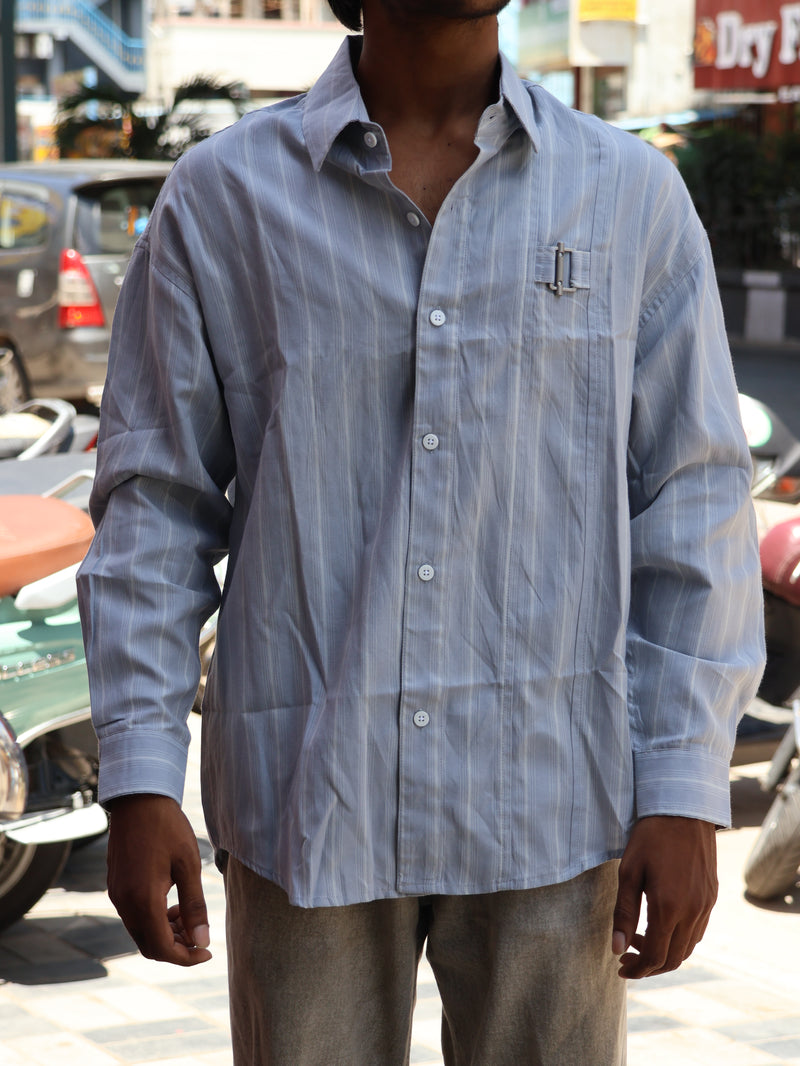 Oversized Slate Striped Shirt with Technical Buckle