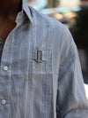 Oversized Slate Striped Shirt with Technical Buckle