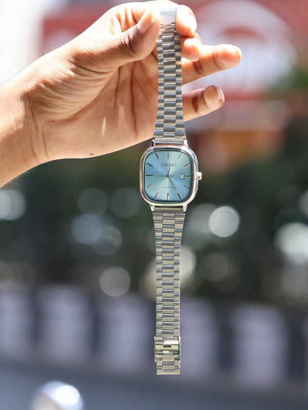 Casio Vintage Square Dial Quartz Watch – Ice Blue Sunburst