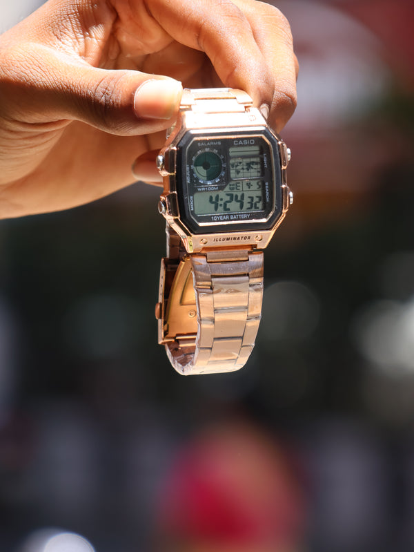 Casio Vintage World Time Digital Watch – Rose Gold Edition