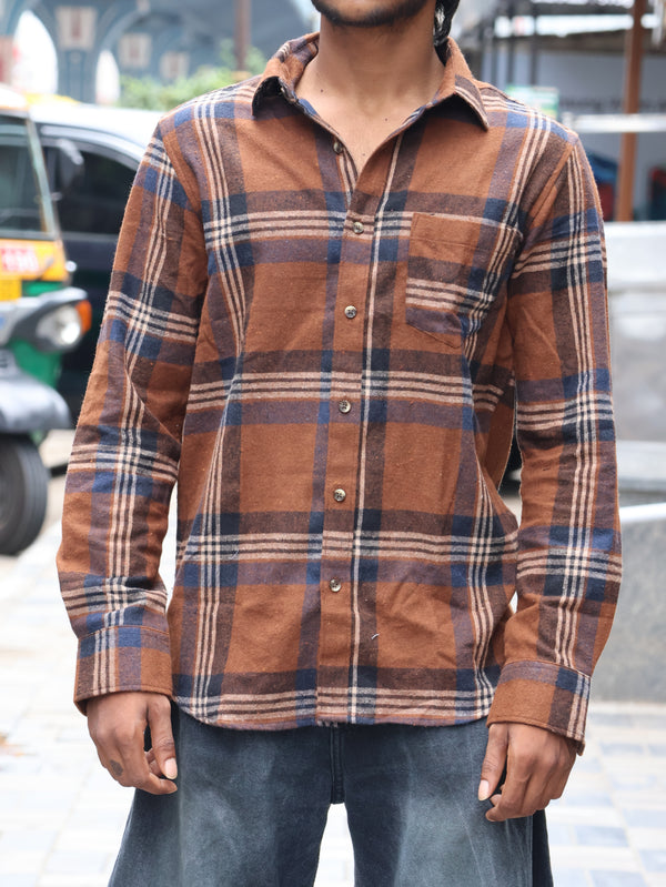Heavyweight Textured Plaid Flannel Shirt – Earth Brown & Navy