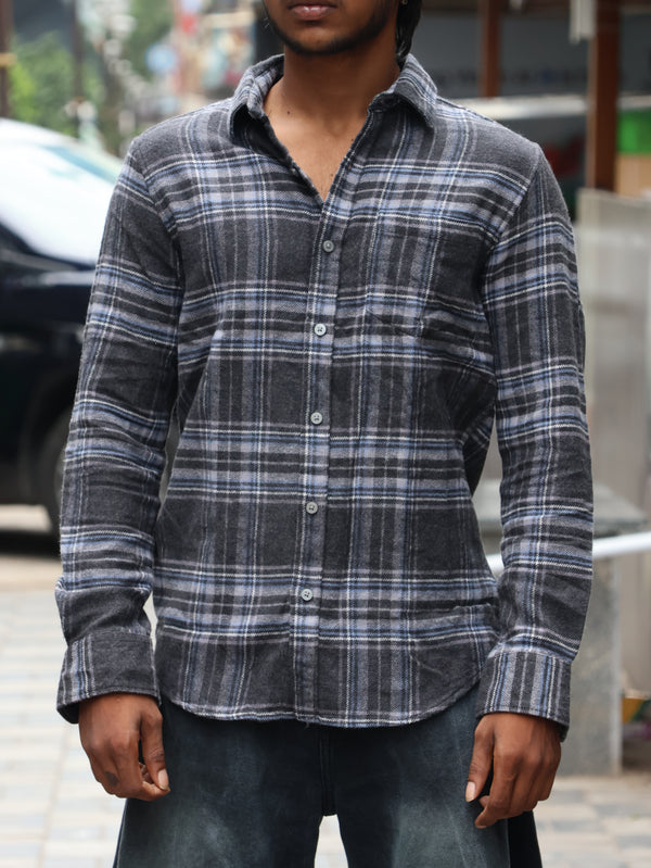 Heavyweight Muted Plaid Flannel Shirt – Charcoal & Slate Blue