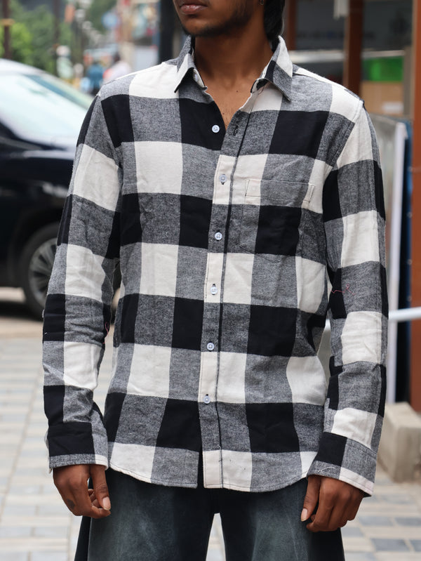 Heavyweight Buffalo Plaid Flannel Shirt – Monochrome Black & White