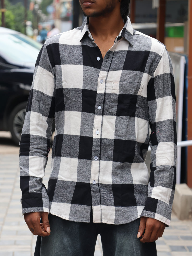 Heavyweight Buffalo Plaid Flannel Shirt – Monochrome Black & White