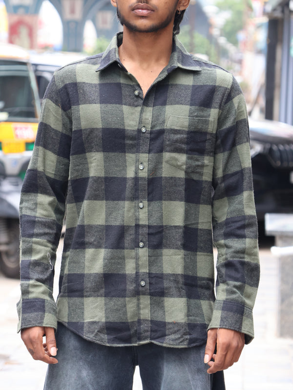 Heavyweight Buffalo Plaid Flannel Shirt – Olive Green & Black