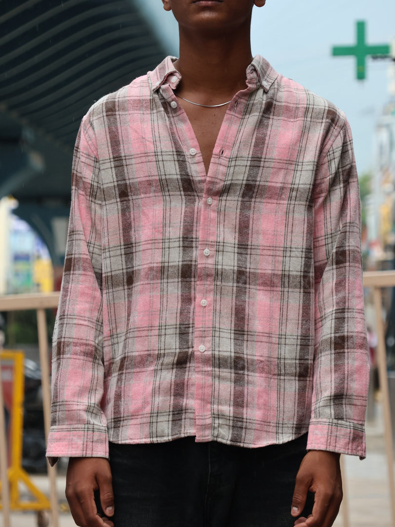 Pink Checkered Flannel Shirt