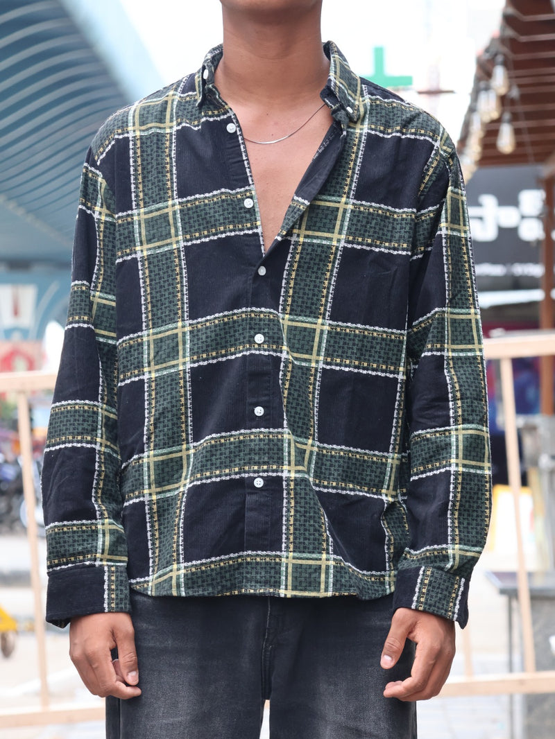 Black & Olive Green Checkered Shirt