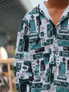 Teal & Black Graphic Hooded Shirt