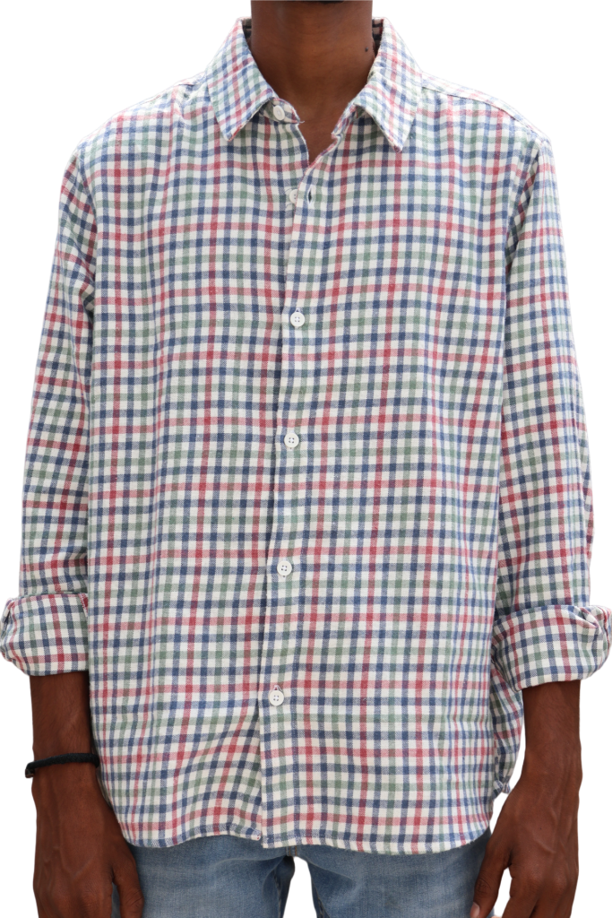 Oversized Multicolor Checked Shirt – Rabble Rousers Back Print (Peach Lettering)