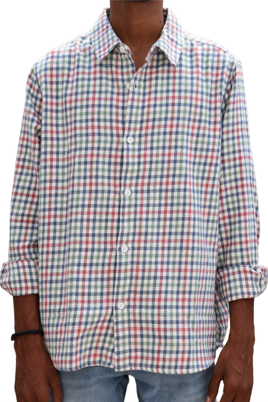 Oversized Multicolor Checked Shirt – Rabble Rousers Back Print (Peach Lettering)
